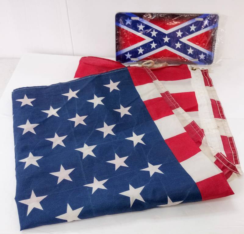 lot 3276 image: 5ft x 3ft American Flag  Rebel Flag Novelty Licence Plate