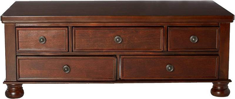 lot 3345 image: Ashley Furniture Signature Design - Porter Coffee Table - Cocktail Height - Rectangular - Rustic Brown