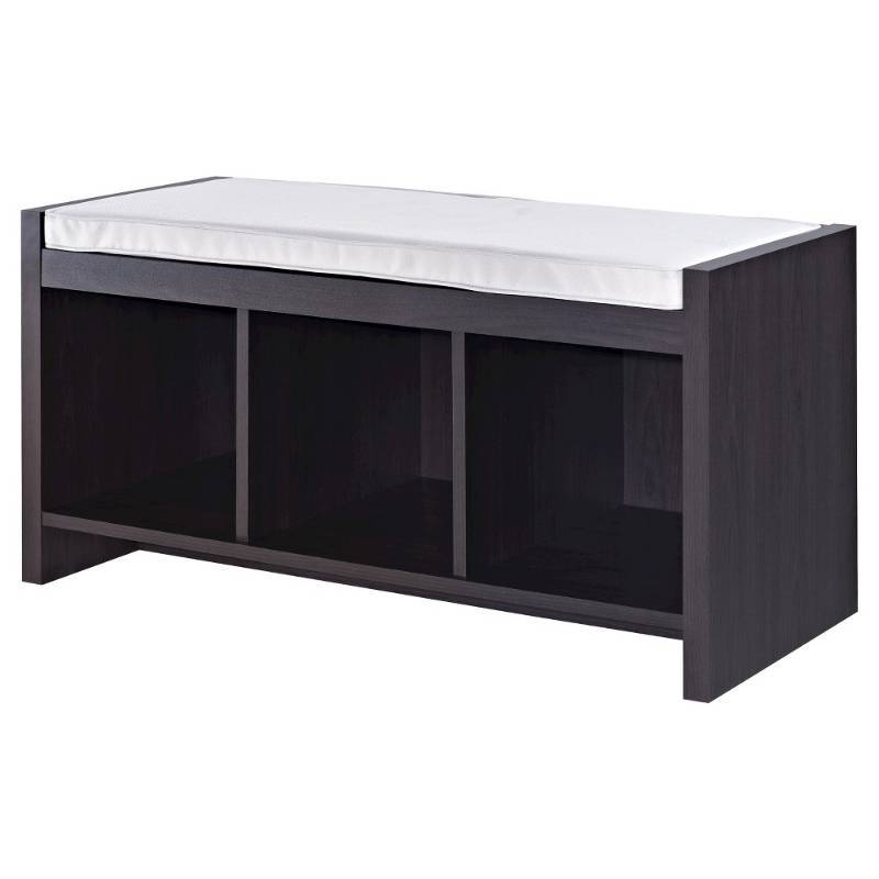 lot 3352 image: Ameriwood 3 Cubby Wood Storage Bench in Espresso with Cushion
