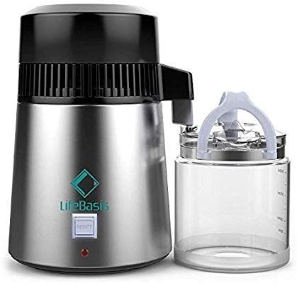lot 8694 image: Life Basis Water Distiller Stainless Steel 4 Liter Water Distillation with Glass Carafe Nozzle Insert and Pure Efficiently