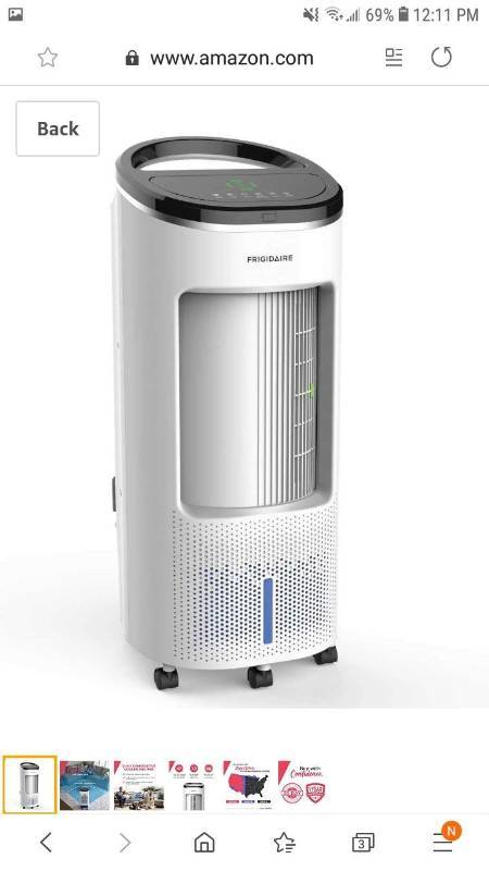 lot 9438 image: Frigidaire EC200WF Portable Evaporative Air Fan and Humidifier, Personal Indoor Outdoor Swamp Cooler, 600 CFM, 250 sq ft