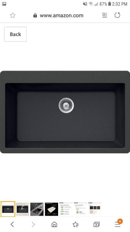 lot 9467 image: Houzer V-100 MIDNITE Quartztone Series Granite Top Mount Large Single Bowl Kitchen Sink, Black