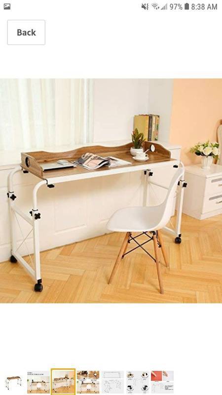 lot 9485 image: UNKU Adjustable Overbed Table, Laptop Cart Laptop Table With Wheels, Dark Grain
