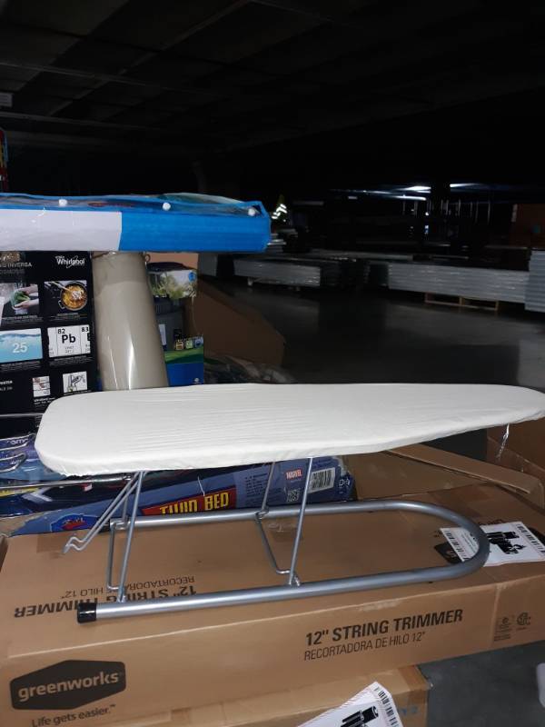 lot 10173 image: Household Essentials 131210 Small Steel Table Top Ironing Board with Iron Rest  Natural