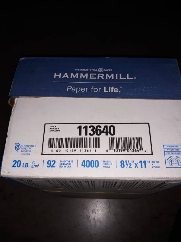 lot 10217 image: Hammermill Paper, Copy Paper, 8.5 x 11 Paper, Letter Size, 20lb Paper, 92 Bright, 8 Ream Case  4,000 Sheets (113640C) Acid Free Paper
