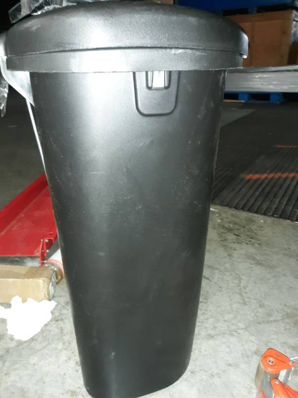 lot 10222 image: Rubbermaid Premium Step-On Trash Can, 13 Gal, Black with Metal Accent