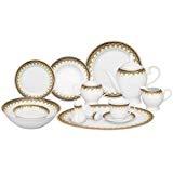 lot 10711 image: Lorren Home Trends Gold and Blue Accent 57-piece Porcelain Dinnerware Set