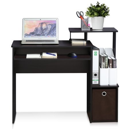 lot 10720 image: Furinno 12095DWN Econ Multipurpose Home Office Computer Writing Desk with Bin Dark Walnut