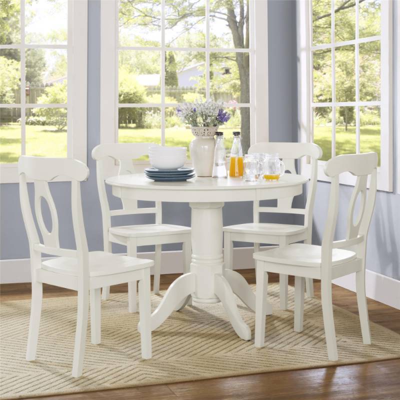 lot 10723 image: Aubrey 5-Piece Traditional Height Pedestal Dining Set, White