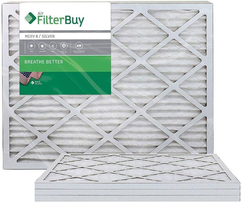 lot 3438 image: FilterBuy AFB MERV 8 20x25x1 Pleated AC Furnace Air Filter, (Pack of 4 Filters), 20x25x1 - Silver