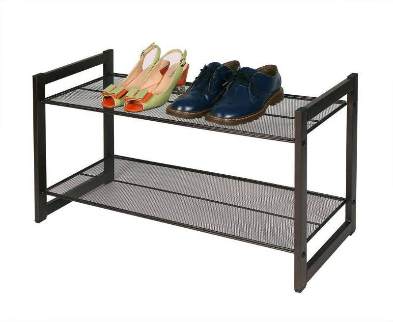 lot 3446 image: HLC Premium Stackable 4-Shelf Multi Purpose Closet Organizer Brown