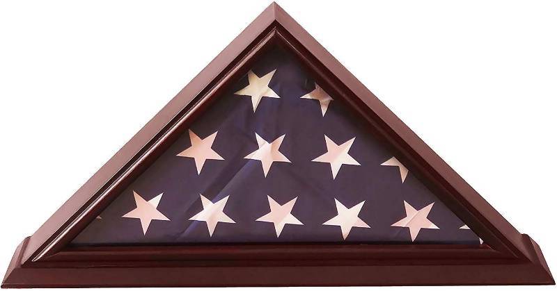 lot 3464 image: DECOMIL - 5x9 BurialFuneralVeteran Flag Elegant Display Case with Base, Solid Wood, Cherry Finish