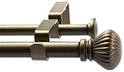 lot 8850 image: Urbanest Fluted Ball Adjustable Double Drapery Curtain Rod Set, 58 , 48-84 , Antique Gold