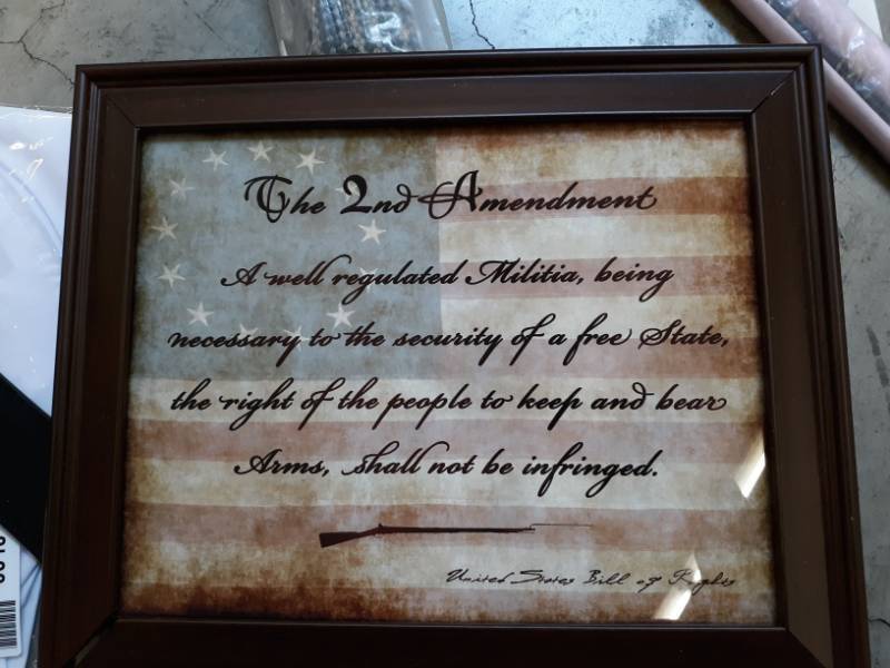 lot 8858 image: 2nd Amendment Vintage Framed Behind Glass 14 x17