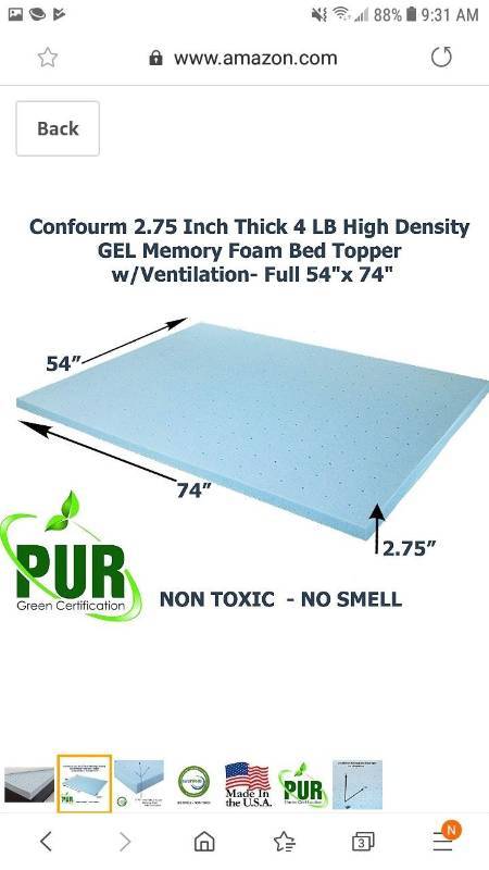 lot 9653 image: Confourm 2.75 Inch Thick 4 LB High Density GEL Memory Foam Bed Topper
