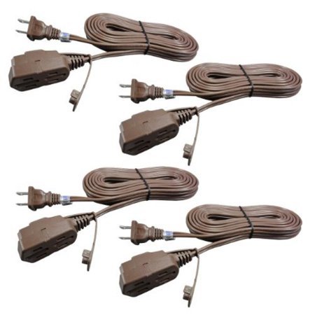 lot 10334 image: Conntek 4BW115T-180 2-Prong Indoor Household Extension Cord (Pack of 4), 15-Feet, 13-Amp