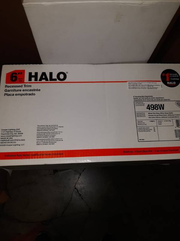 lot 10352 image: Halo Recessed 498W-4PK Trim Baffle - Slope Ceiling Trim White Trim with White Coilex Baffle, 6