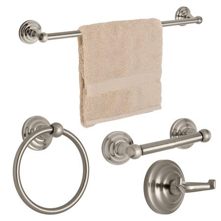 lot 10392 image: Dynasty Hardware 3800 SN 4PC Palisades Series Bathroom Hardware Set Satin Nickel 4 Piece Set With 24 Towel Bar