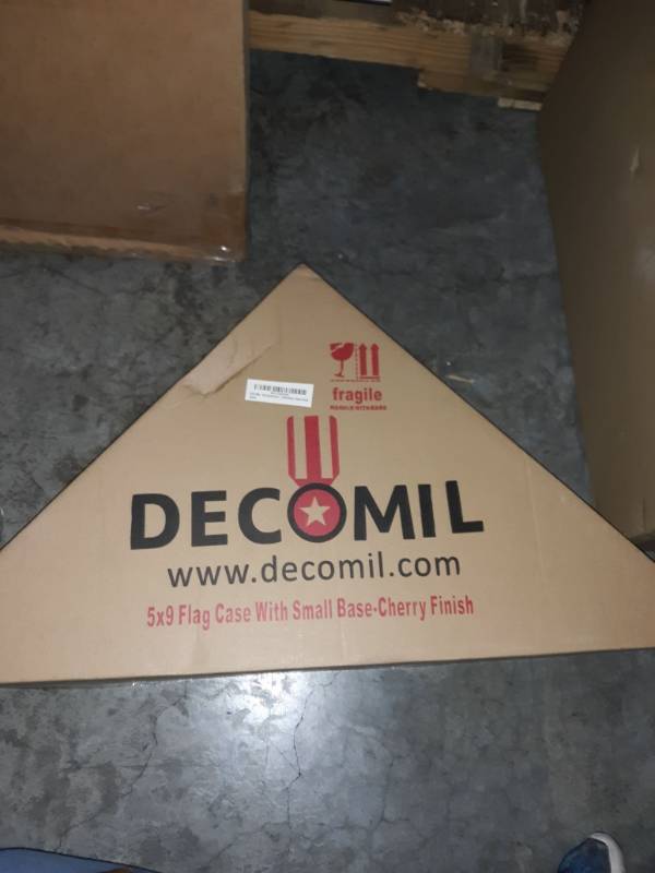 lot 10424 image: DECOMIL - 3x5 Flag Display Case, Shadow Box (Not for Burial Funeral Flag), Solid Wood, Cherry Finish