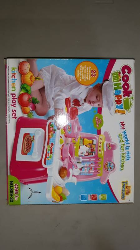 lot 10828 image: Cook Happy Kitchen Play Set Pots & Utensils and more Set, 23 Accessories
