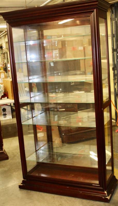 lot 1790 image: Large Eden House Elegant Lighted Mahogany Front-Slider Wall Display Curio Cabinet