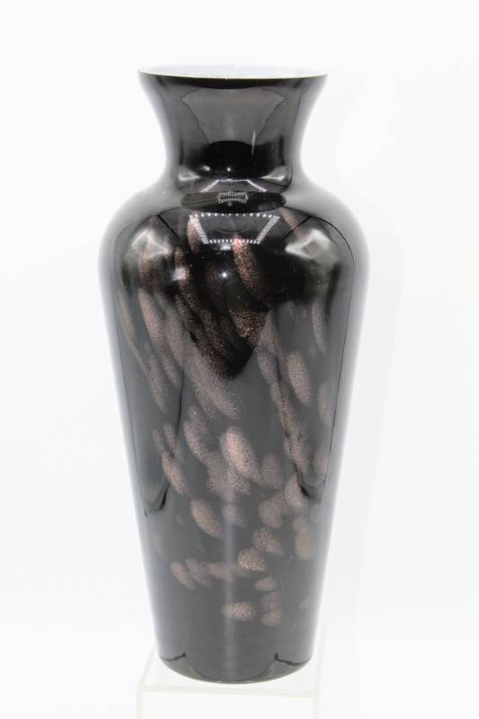 lot 1898 image: Art Deco Black Vase with GoldenBronze Swooshing 10 Tall