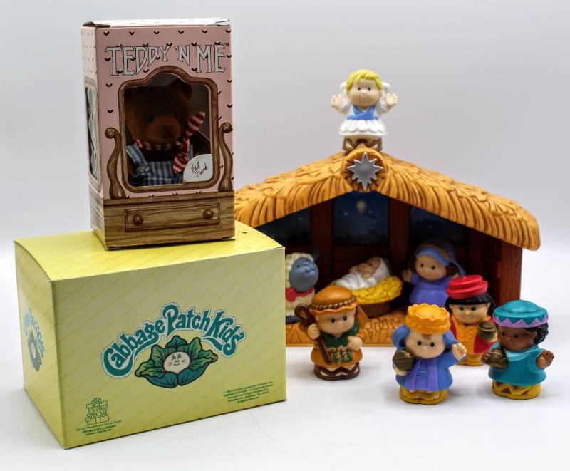 lot 1891 image: Assorted Toys and Figurines including Teddy N Me, Cabbage Patch Porcelain Bedtime Story, and Little Tikes
