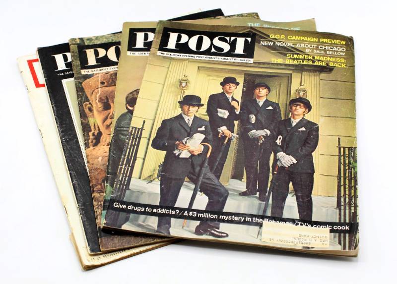 lot 1851 image: 1960s Ephemera - (4) The Saturday Evening Post Magazines and (1) Life Magazine - Beatles Covers and JFK Covers