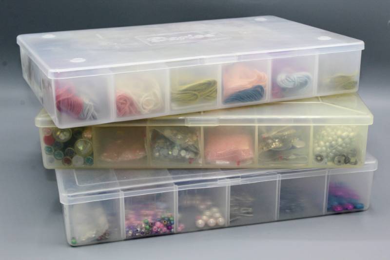 lot 1911 image: 3 Crafters Organizers Full of Beads, Trinkets and String