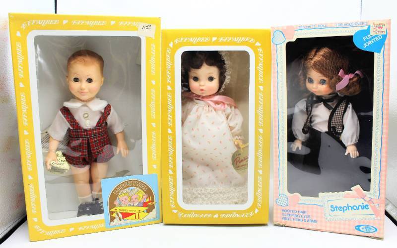 lot 1862 image: (3) Collector Dolls - Effanbee Brunette #1365, Effanbee Bobbsey Twin, 1979 Stephanie by Playmates - All New in Box