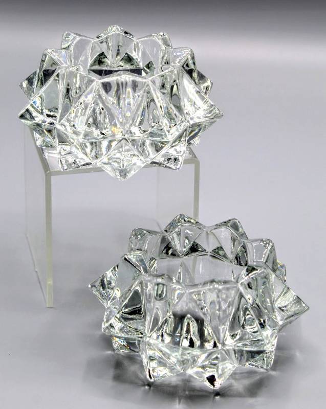 lot 1900 image: 2 Crystal Candle Holders 5 wide by 2 tall