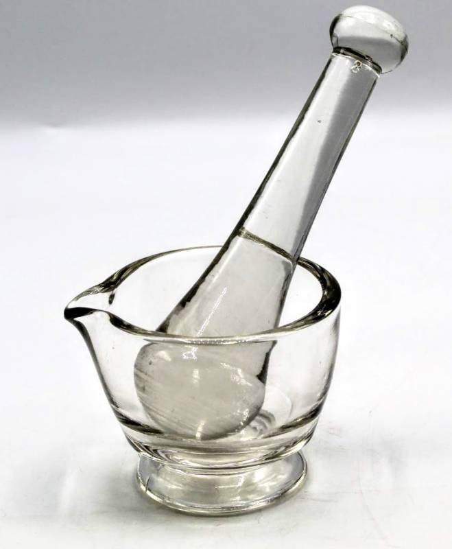 lot 1897 image: Heavy Glass Footed Apothecary Mortar and Pestle