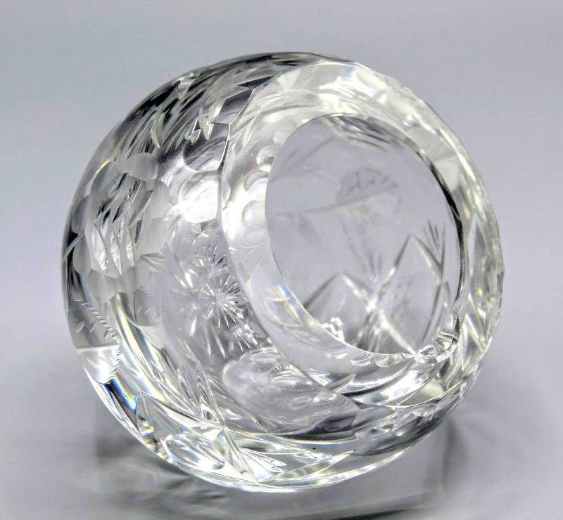lot 1907 image: Vintage Cut Crystal Round Orb Cigar Cigarette Ashtray Candle Holder