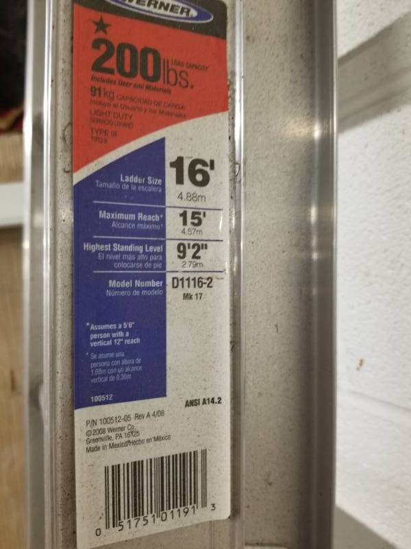lot 2112 image: Werner 16 Extension Ladder