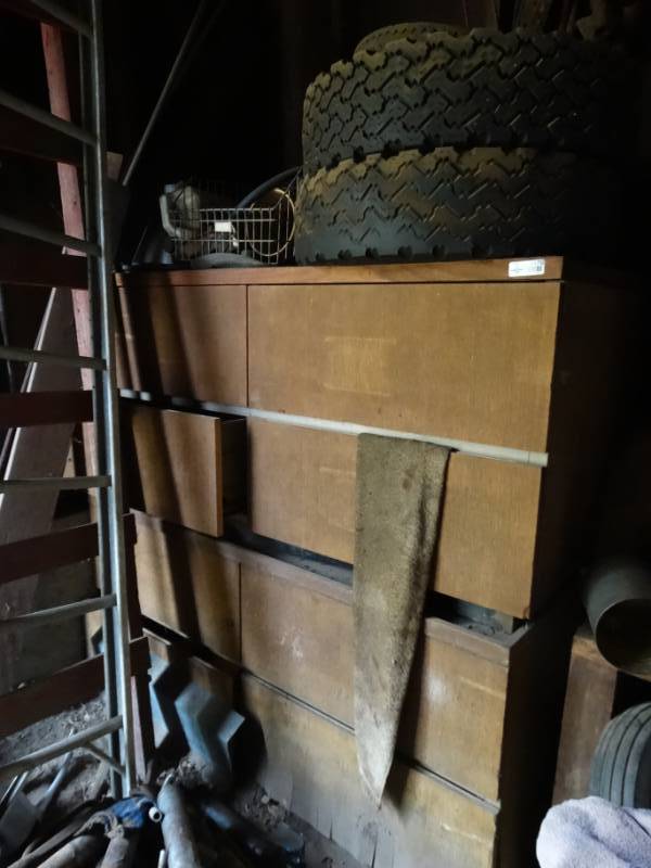 lot 2970 image: Storage drawers w contents- tools tractor parts electrical items hardware