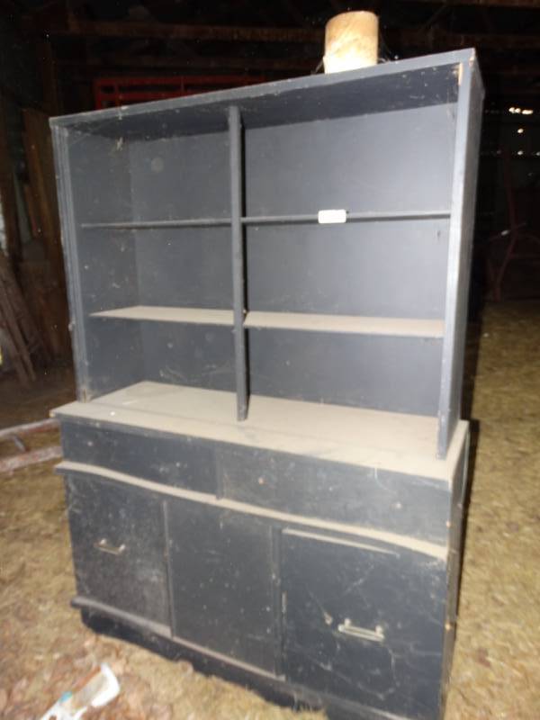 lot 7941 image: Old wood china cabinet w drawers