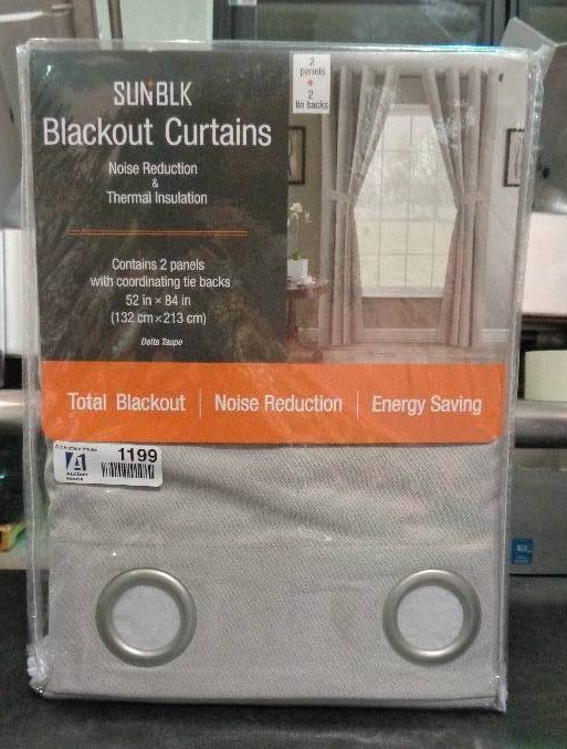 lot 1199 image: Sunblk Blackout Curtains, 2-Pack - Delta Taupe, 52 x 84