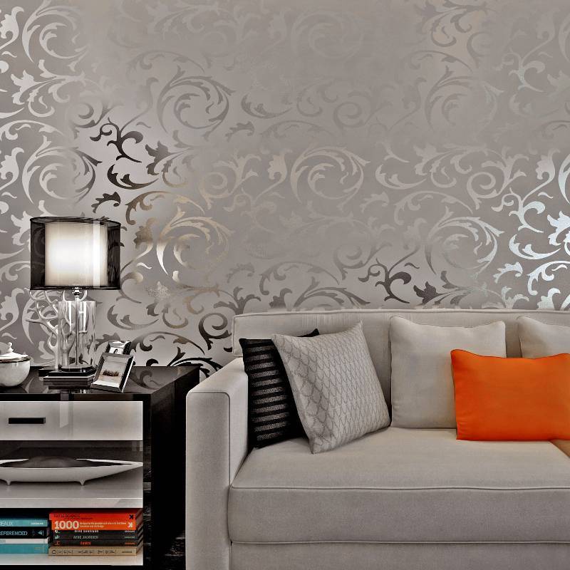 lot 1251 image: HANMERO Victorian Damask Embossed Textured Pattern Vinyl Wallpaper - Silver, Gray
