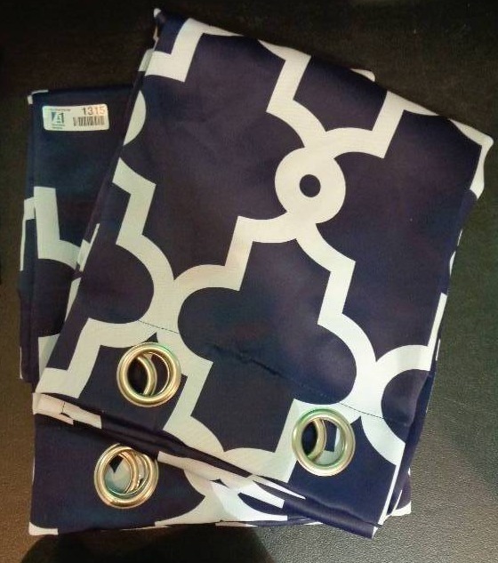 lot 1315 image: Grommet Top Sateen Woven Room Darkening Window Curtain Panels 63 (2 Panels) - Navy  White