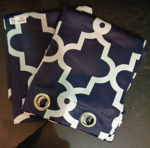lot 1316 image: Grommet Top Sateen Woven Room Darkening Window Curtain Panels 63 (2 Panels) - Navy  White