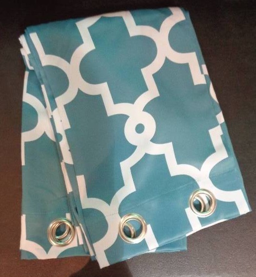 lot 1322 image: Grommet Top Sateen Woven Room Darkening Window Curtain Panels 84 (2 Panel) - Teal  White