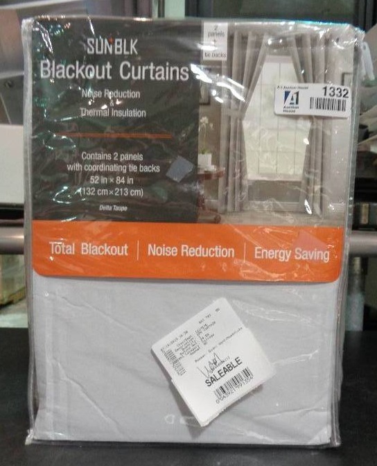 lot 1332 image: Sunblk Blackout Curtains, 2-Pack - Delta Taupe, 52 x 84