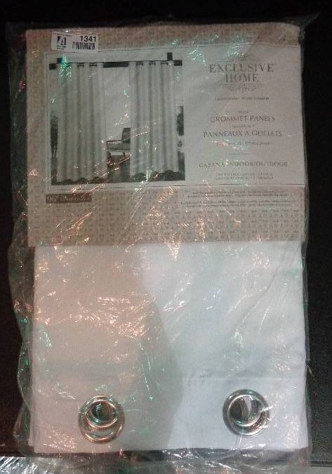 lot 1341 image: IndoorOutdoor Solid Cabana Grommet Top Window Curtain Panel Pair 96 - Exclusive Home