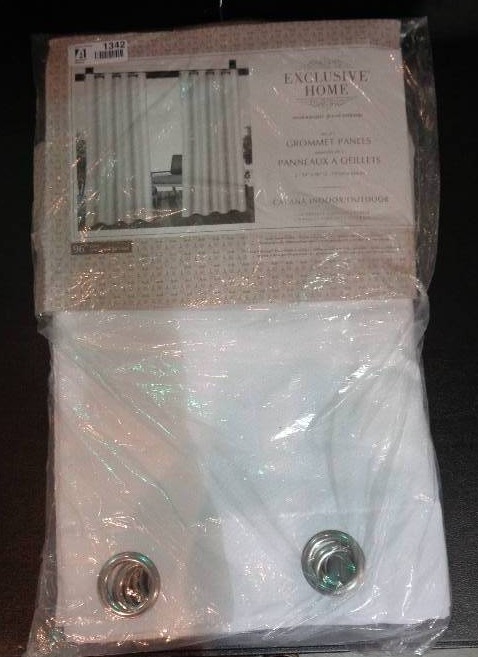 lot 1342 image: IndoorOutdoor Solid Cabana Grommet Top Window Curtain Panel Pair 96 - Exclusive Home