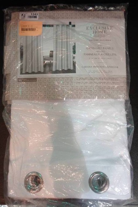 lot 1343 image: IndoorOutdoor Solid Cabana Grommet Top Window Curtain Panel Pair 96 - Exclusive Home