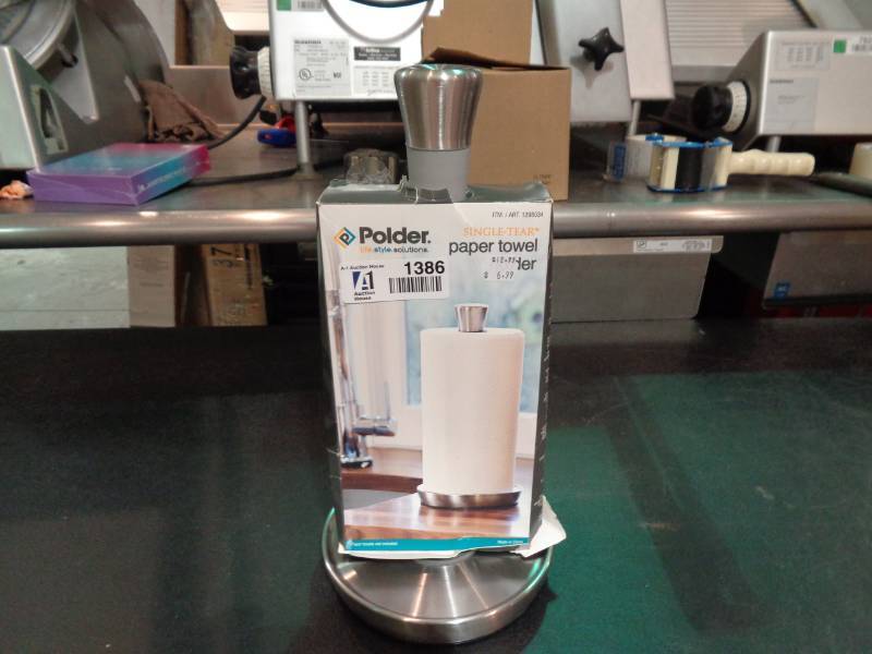 lot 1386 image: Polder Paper Towel Holder. Has Dent On Bottom.