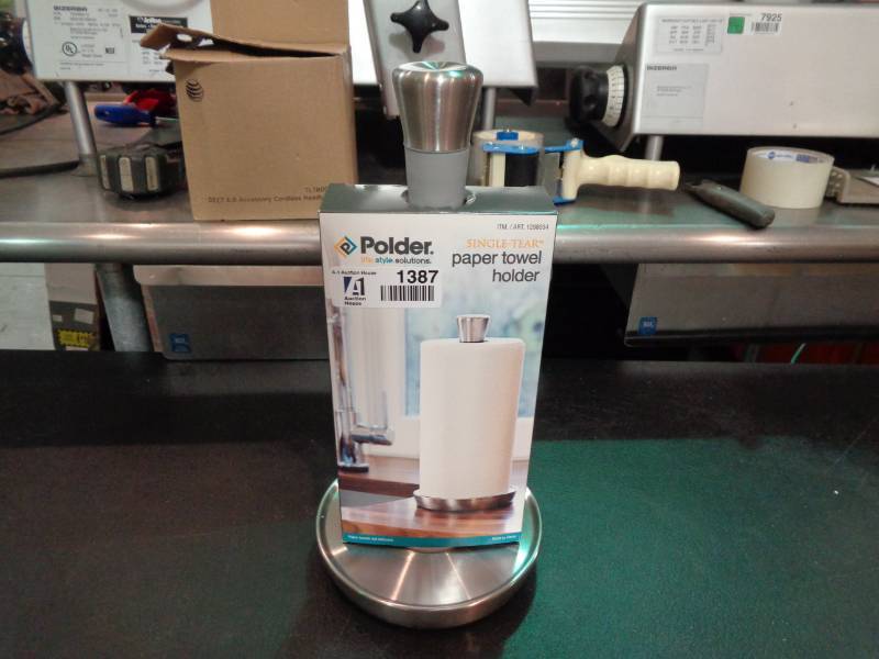 lot 1387 image: Polder Paper Towel Holder. Has Dent On Bottom.