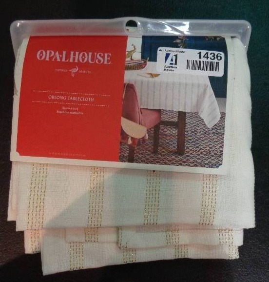lot 1436 image: Metallic Stripe Oblong Tablecloth WhiteGold 70 x 52  - Opalhouse