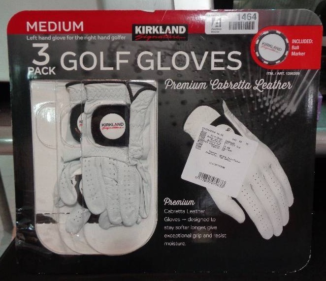 lot 1464 image: Kirkland 3 Pack Premium Cabretta Leather Golf Gloves - Medium