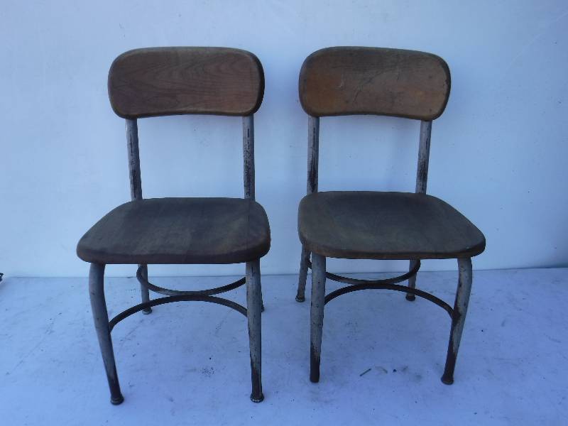 lot 6839 image: Pair of vintage student chairs
